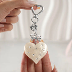 Cream Crystal Heart Bag Charm