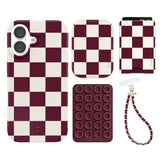 Burgundy Vibe Checkered iPhone Bundle Set - Wallet