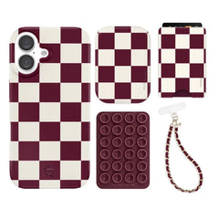 Burgundy Vibe Checkered iPhone Bundle Set - Wallet