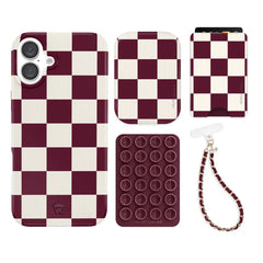 Burgundy Vibe Checkered iPhone Bundle Set - Wallet