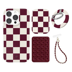 Burgundy Vibe Checkered iPhone Bundle Set - Grip