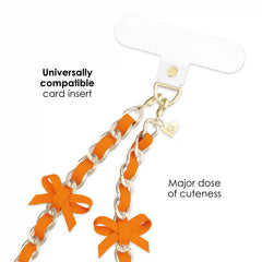 Orange Bow Leather Chain Phone Charm